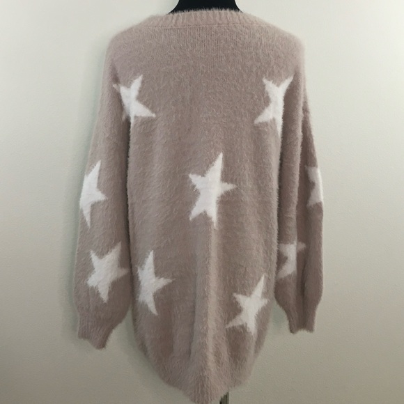 Pink & White Crew Neck Oversized Sweater with Star Pattern - Picture 8 of 10